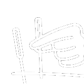 Minimalist line art icon depicting traditional acupuncture needles and a hand practicing precision needle placement.
