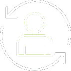 Line art icon of a person avatar enclosed in circular cyclic arrows representing remote lifestyle coaching and diagnostic tracking loops