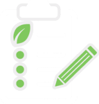 White and green line art illustration of a medical clipboard with a botanical leaf and pencil representing the clinical Chinese herbal medicine prescription process