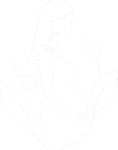 White line art icon of a pregnant woman's silhouette inside leaves representing natural conception pathways and fertility acupuncture essex options