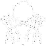White line art icon showing a human silhouette with cervical spinal radiating pain indicators representing chronic neck, shoulder, and upper back musculoskeletal tension