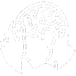 White line art icon showing a human head lateral profile with an exposed brain mapping diagram to represent chronic tension headaches and neuro-vascular craniofacial tracking